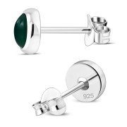 Green Enamel Round Silver Stud Earrings, e423st